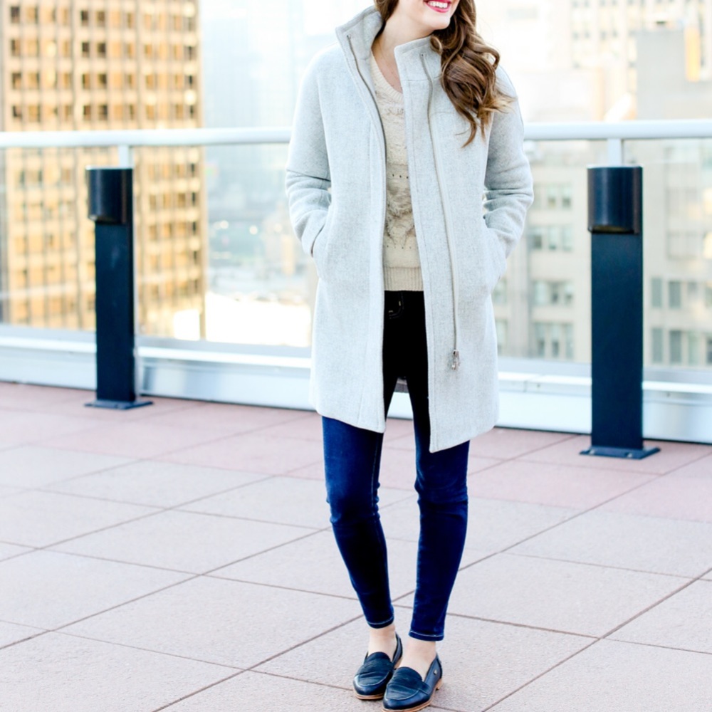 J Crew Cocoon Coat Grey Wool sz 0 XS peacoat